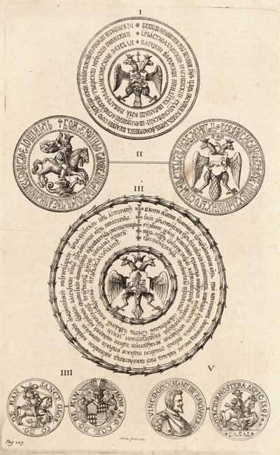 Three Russian Seals and Two Medals. State 2 by Wenceslaus Hollar